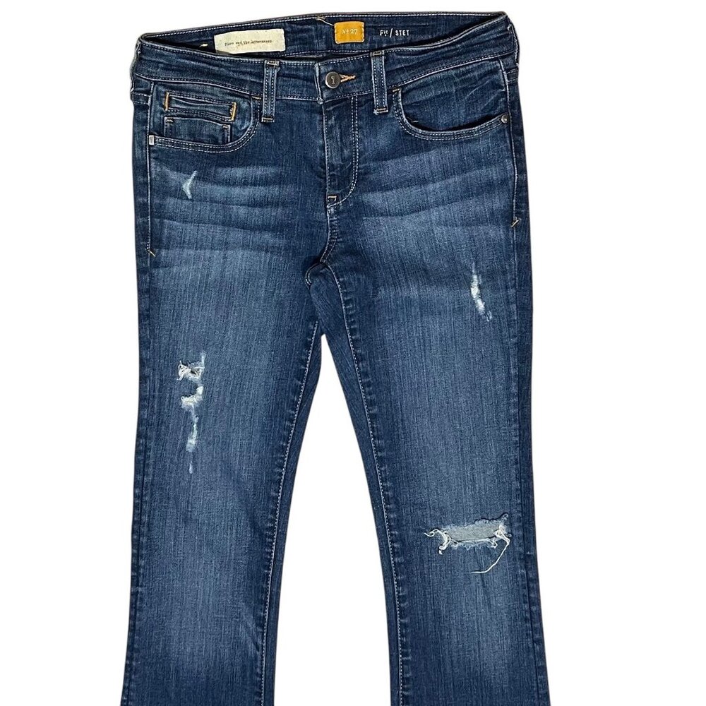 Anthropologie Pilcro Stet Size 27 Slim Bootcut Distress Jeans Blue Stretch - Picture 10 of 12